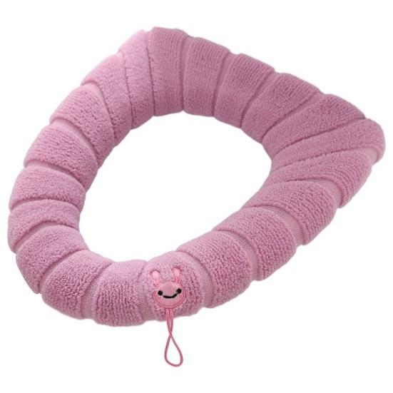 

Чехол на сиденье унитаза, ультрамягкий, сохраняющий тепло, зима с мультяшной вышивкой, все включено, О-образный плюшевый коврик для унитаза с ручкой, принадлежности для ванной комнаты розовый