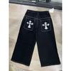 ZYLLO Fashion Hip Hop Baggy Jeans Y2K Gothic Embroidery Punk Straight Wide-leg Denim Pants