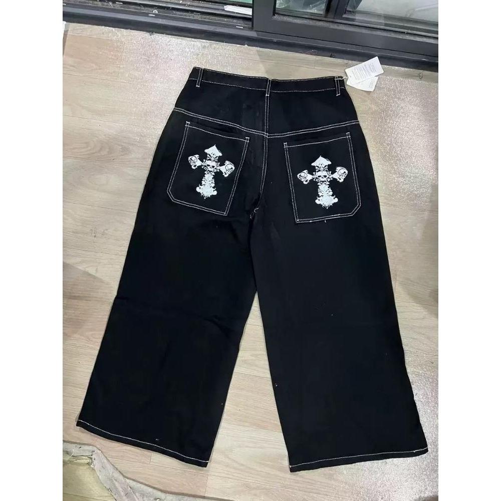 RogueWave Fashion Hip Hop Baggy Jeans Y2K Gothic Embroidery Punk Straight Wide-leg Denim Pants