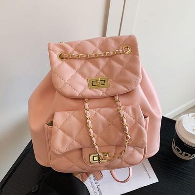 Korean Version of the Popular High-end Sense Small Fragrant Wind Rhombus Chain Small Backpack Fashion Casual Versatile Commuting Foreign Style Backpac
