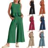 Completo estivo da donna tinta unita casual senza maniche con pieghe girocollo gilet bottoni pantaloni a gamba larga nove punti set due pezzi