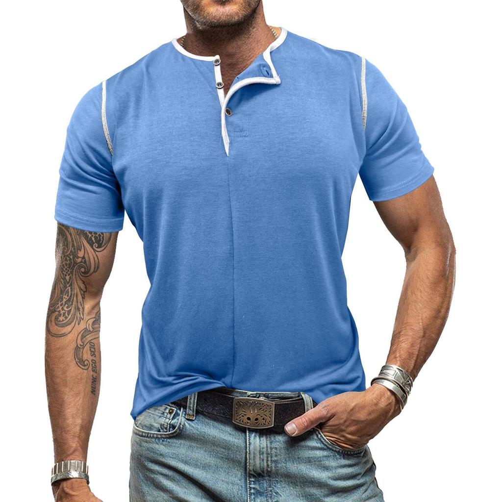 Men's Patchwork Short-Sleeve T-Shirt Neck Top
