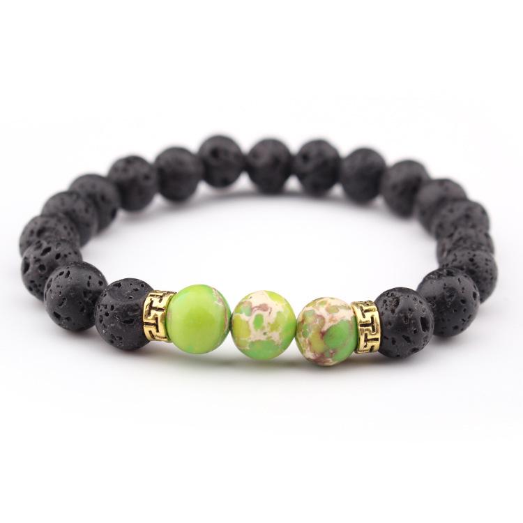 Handmade Imperial Stone & Volcanic Beaded Elastic Bracelet Necklace Set