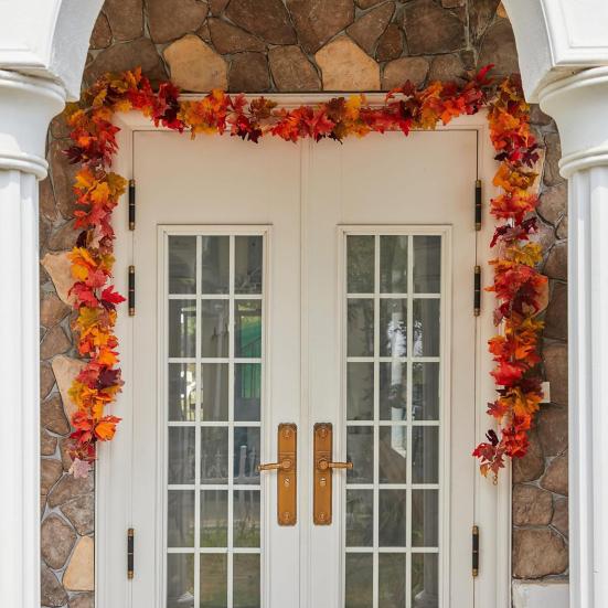 170CM Fall Maple Leaf Garland Indoor Outdoor Hanging Artificial Leaves Plants Vine Rattan Halloween Autumn Mantle Fireplace Porch Decoration