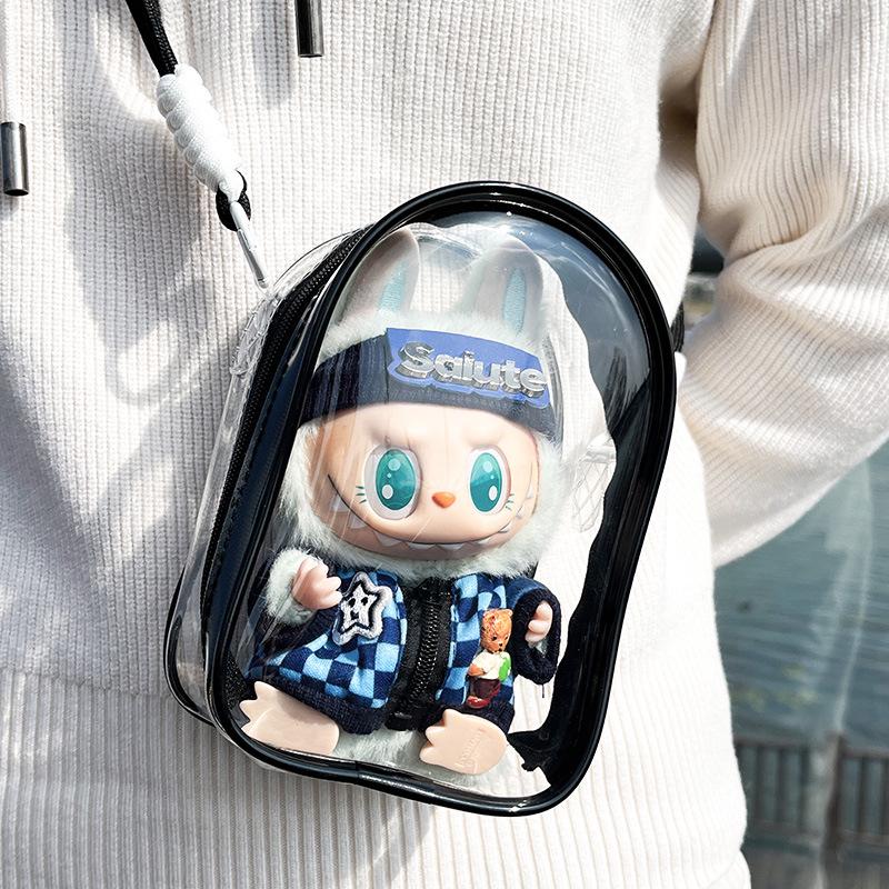 15cm Dustproof Crossbody Stroller Bag: La Bu Bu Second Gen Transparent PVC for Cotton Dolls