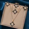 New Black Four-leaf Clover Earrings Necklace Bracelet and Ring Four-piece Jewelry Set Fashionable and Sweet