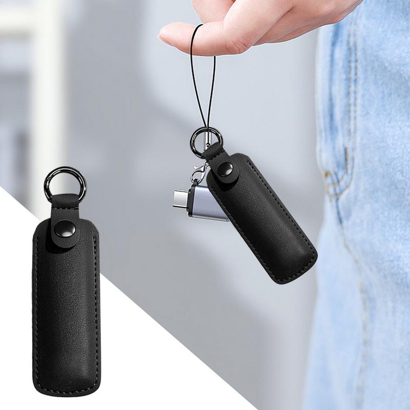 Leather U Disk Pouch Protective Cover Storage Bag USB Flash Drive MemoryStick Case Key Ring Holder Digital Accessories