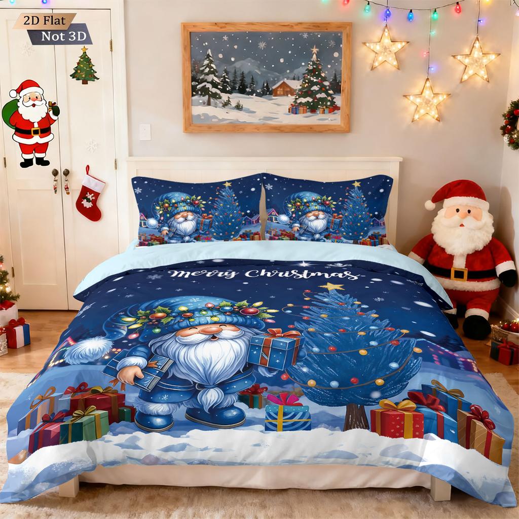 3pcs Christmas Eve Santa Claus print chipless duvet set, multi size dormitory bedding, holiday decoration, machine washable