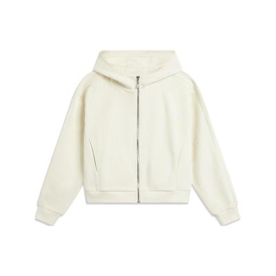 Li Ning Serie Stile di Vita Sportivo Felpa con Cappuccio Monocolore Vestibilità Larga Felpa da Donna Bianco Sporco AWDU046-3