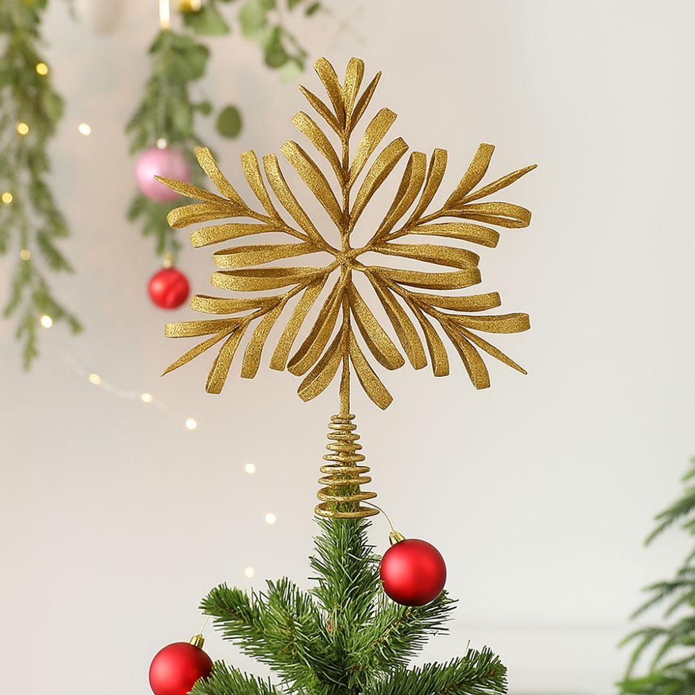 Gold Glitter Christmas Topper Decor Iron Xmas Tree Ornament  Holiday Party
