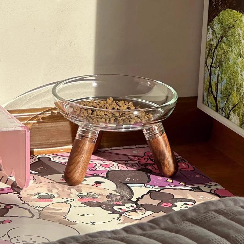 Katteskål med gjennomsiktig design, opphøyet kattematskål, vannskål, snacksfat med stativ for nakkebeskyttelse