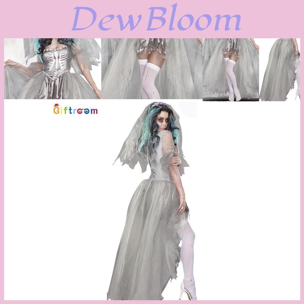 Enchanting Witch White Mesh Wedding Dress Set For Ghost Bride Carnival Costume