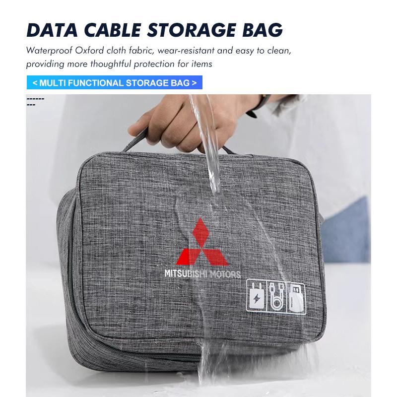 Car Logo Oxford Cloth Digital Storage Bag Charger Data Cable For Mitsubishi Outlander Pajero Sport Lancer EX ASX L200 Eclipse