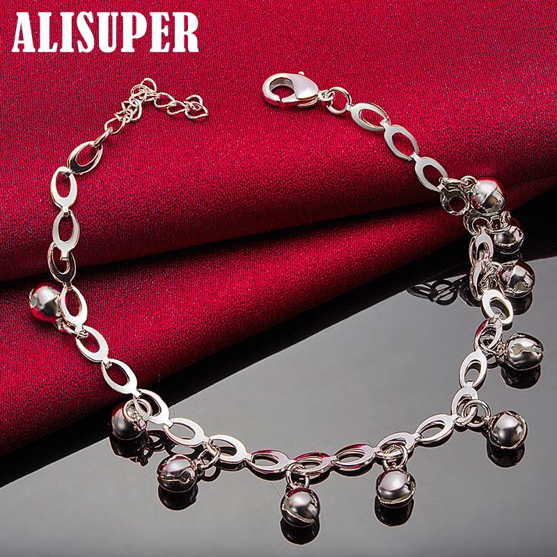925 Sterling Silber Bead Ball Bell Chain Armband Schmuck