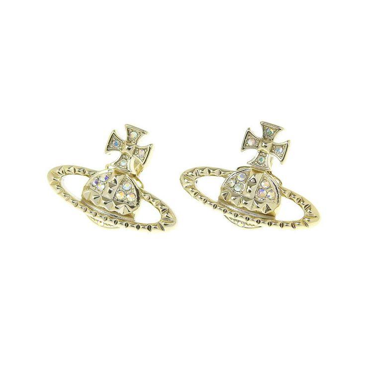 Vivienne Westwood Mayfair Saturn Shaped Studded Rhinestone Metal Earrings Unisex Earrings Gold 62010029R115MY F,Gold