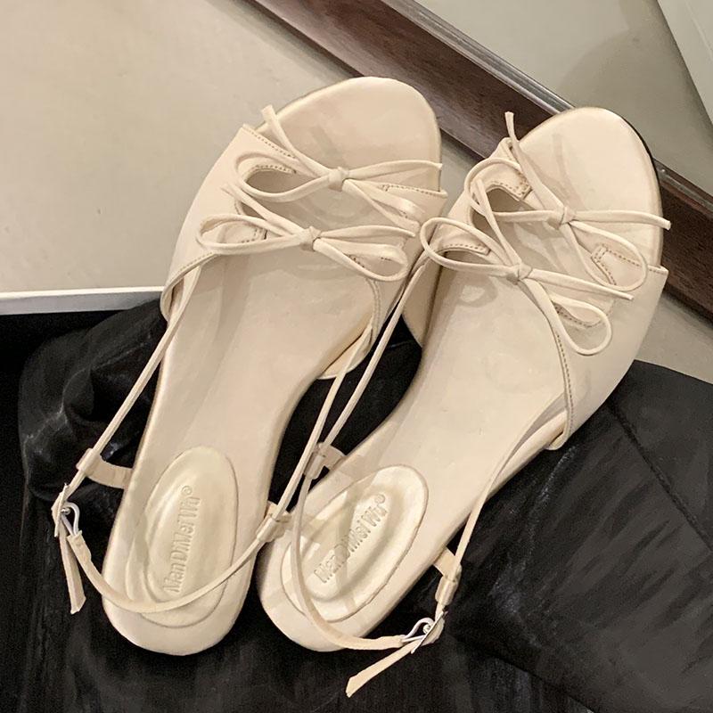 

Fashion Female Butterfly-Knot Ladies Flats Sandals Shoes Buckle Strap Fashion Round Toe Footwear Flats Sandals Shoes For Women 2025 New 35 бежевый