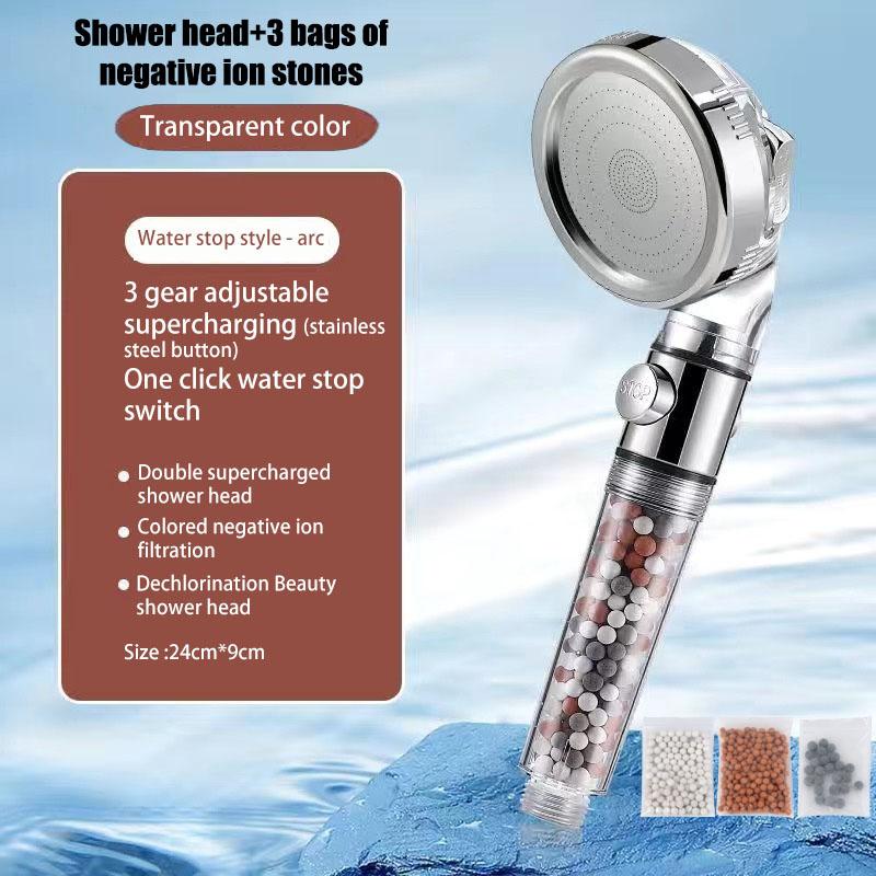 Showerhead 3-speed Adjustment Portable Shower Filter Negative Ion Stone Shower for Bathroom Items Bath Accessories Showers Parts