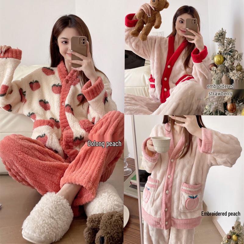 OEING Women's Thickened Flannel Pajama Set