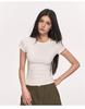 White shoulder short sleeved T-shirt for women, Lyocell summer solid color base, versatile round neck slim basic T-shirt top for women