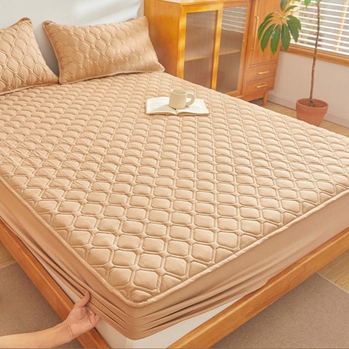 

Стеганая водонепроницаемая простыня с эластичным однотонным наматрасником размера Queen King Size для двуспальной кровати без наволочки 90x200x30cm 1pc хаки