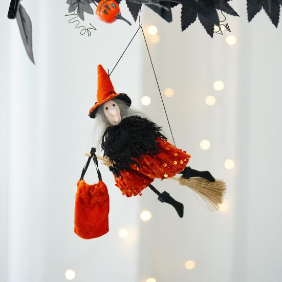 Halloween Hanging Witch Decor Hangable Witch Doll Ornament Small Flying Witch Figurine On A Broom for Garden Yard Haunted House Halloween Decor