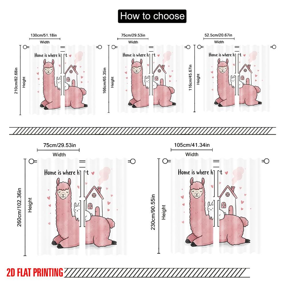 2 Stück 2D Flachdruck Szene Vorhang Lama Haus Herz Stoff Ohne Strom Festliche Wanddeko Perfekt für Feiertagsparty