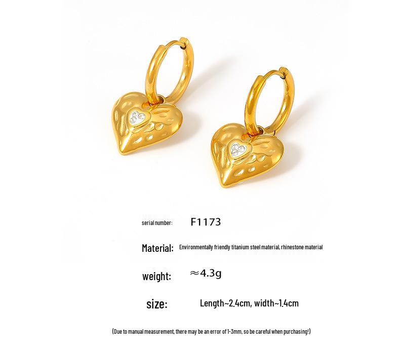 18K Gold-Plated Heart Earrings with Diamonds, Non-Fading Retro Style, European & American Inspired