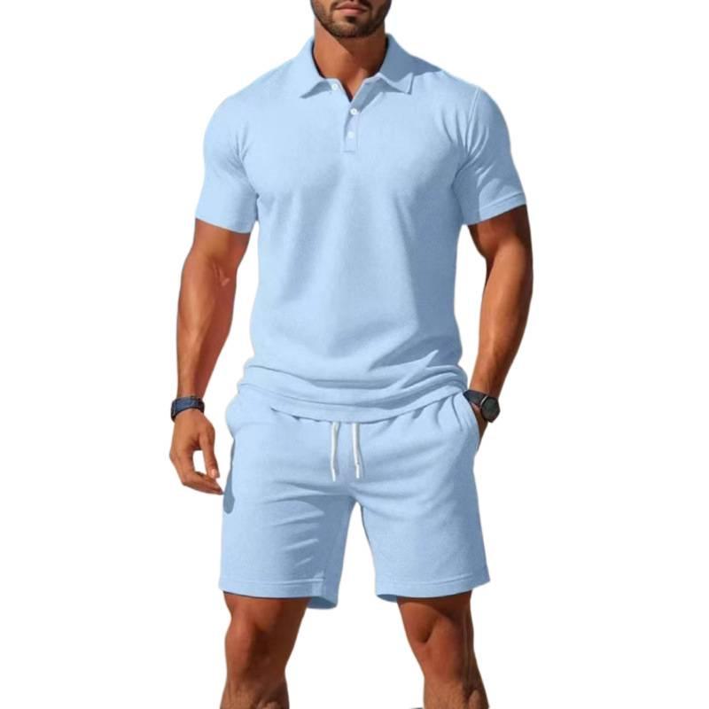 2025 Men's Slim Fit Summer Sports Short Sleeve Polo Shirt & Shorts Set