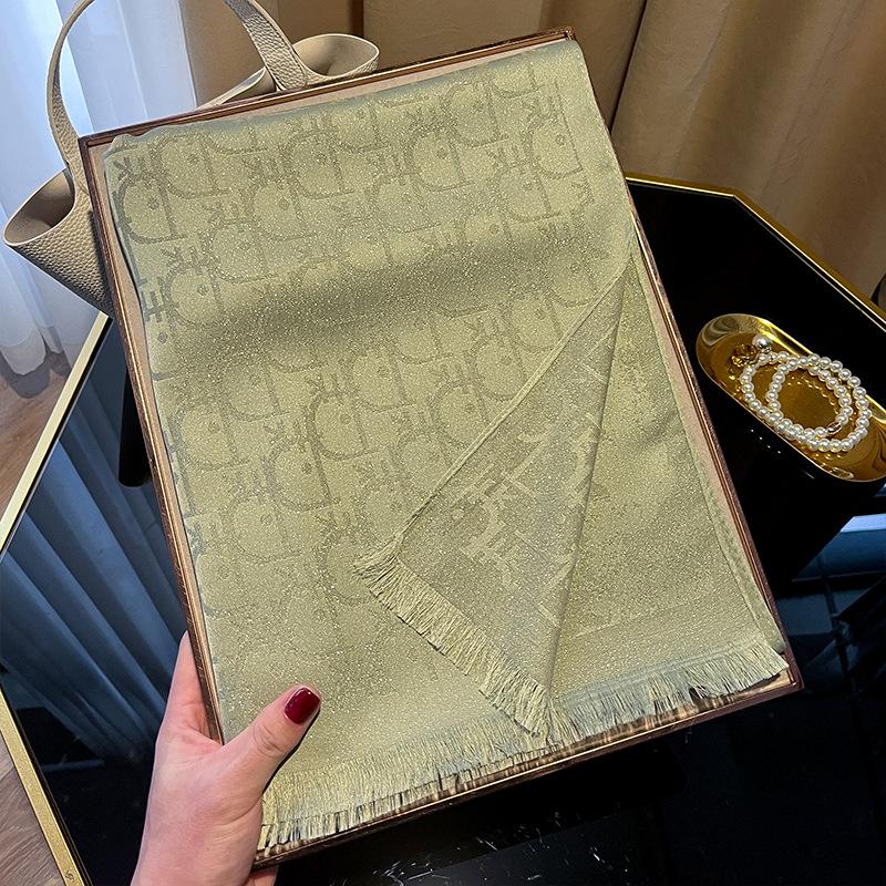 Simulation Silk Fashionable And Elegant High-End Long Silk Scarf Short Beard Shawl Long Scarf Tencel Cotton Gold Silk Scarf