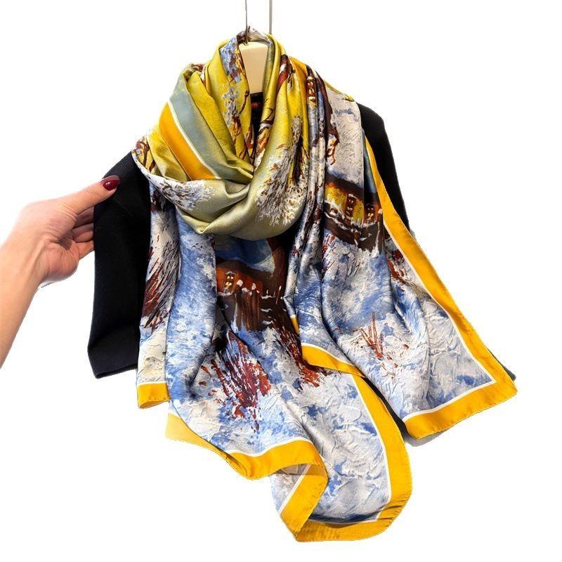 Spring and Summer Thin Printing Simulation Silk Brocade Sunscreen Snow Environment Elegant Rhyme Silk Scarf Long Scarf Shawl Versatile Headscarf Scarf