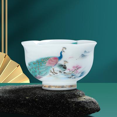 Large Capacity Tea Cup Ceramic Peacock Plum Blossom Design Chinese Gongfu Tea Set Gift for Men Home Office Use