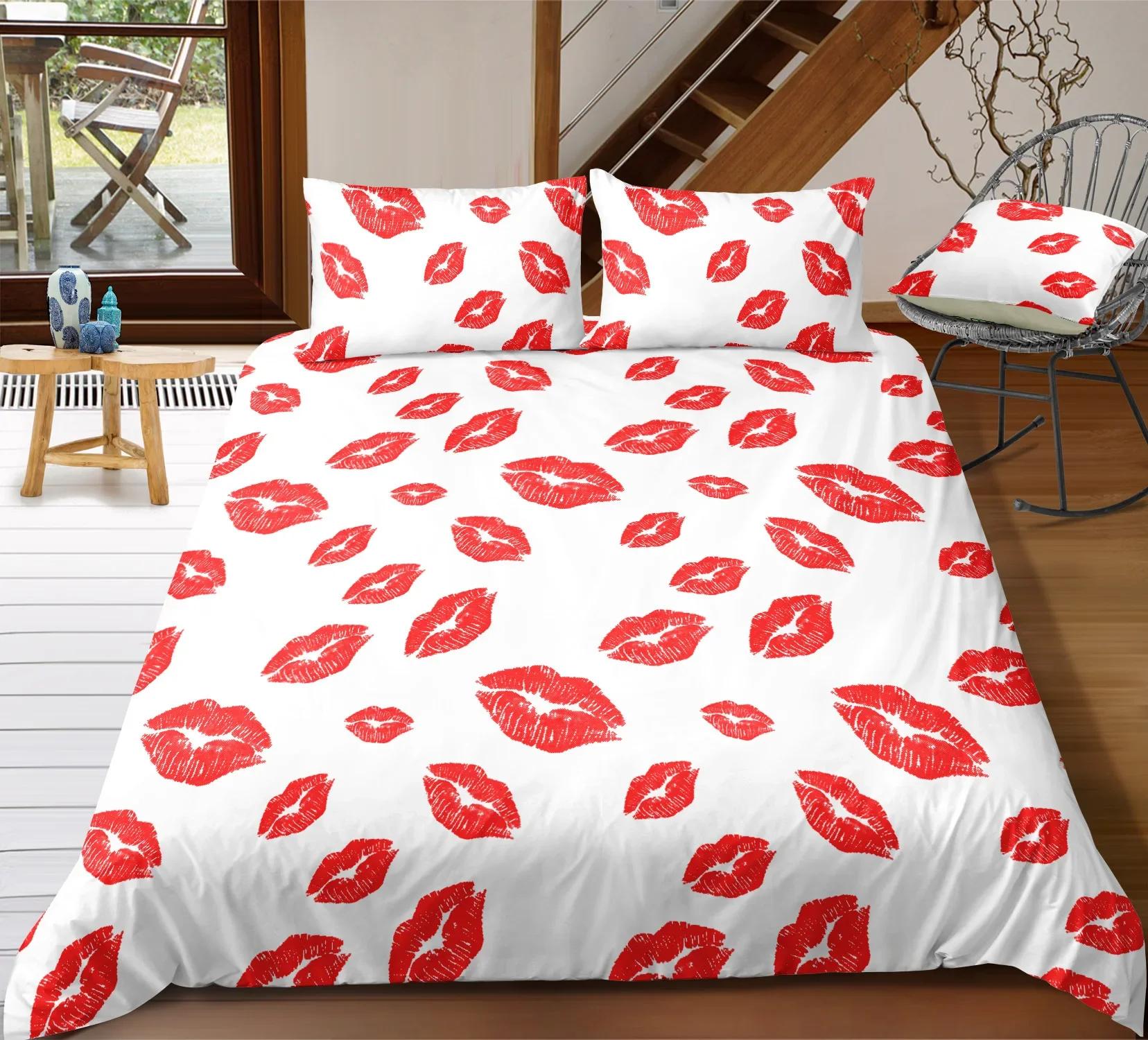 

Comforter Reactive Printing Sexy Red Lips S Cotton Pure White Background Bedding Set Single Double Bed Set Dropship D Comforter (quilt)-EU Single(135*200cm)3pcs