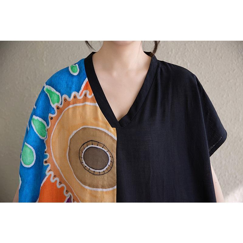 DIMANAF 2025 Summer Women Plus Size Dress Loose Printing Dress Pocket Elegant Basic Vintage Casual Maxi Dress