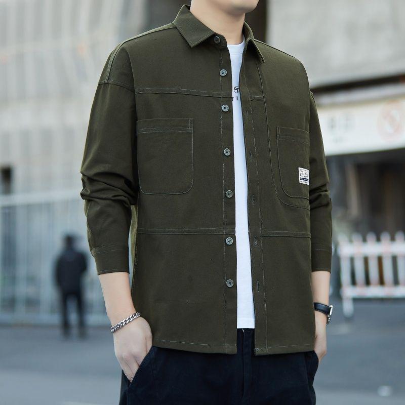 

Мужская хлопковая рубашка с длинным рукавом в корейском стиле - Повседневный топ-куртка свободного кроя для весны и осени 4XL (190-210 jin)