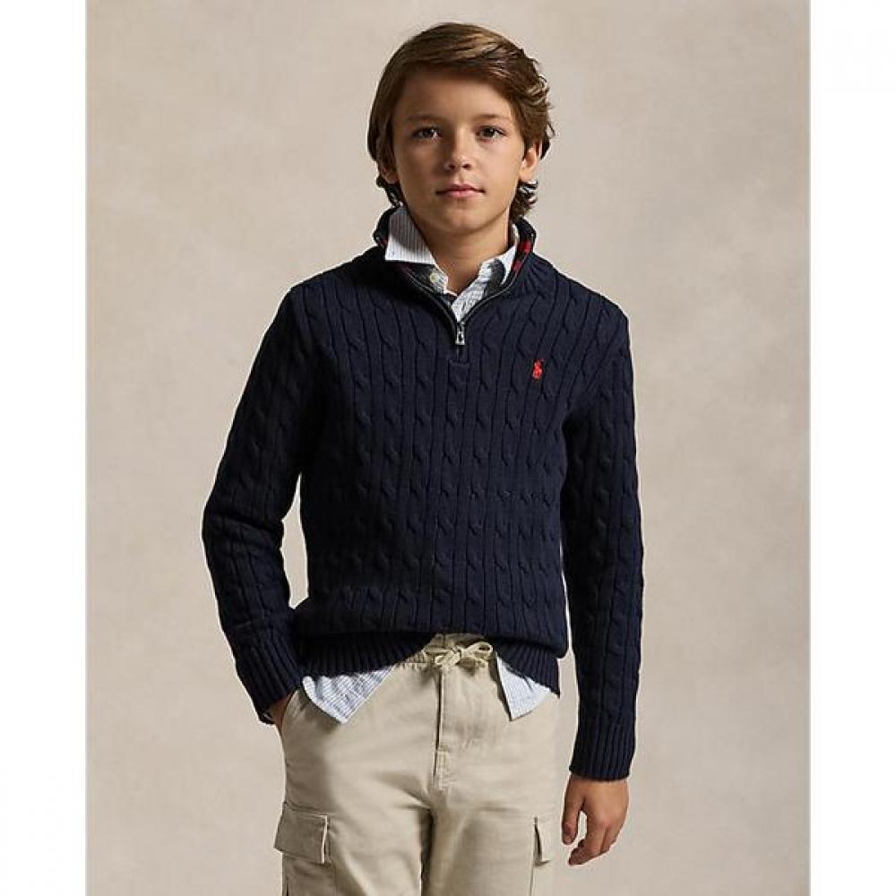 Polo Kids Boys 8 18 Years Cable Knit Cotton Quarter Zip Sweater  Cwposwey6820559410 S