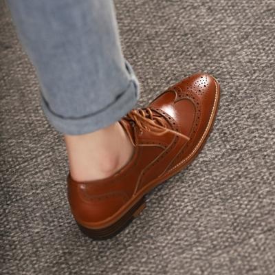 Autumn Women Shoes Retro Oxford For Woman Genuine Leather Flats Brogues Lace Up Casual Chelsea Shoes Rubber Brown