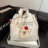 New trend drawstring tote bag lazy wind large capacity women's shoulder bag cartoon literary work commuter tote bag