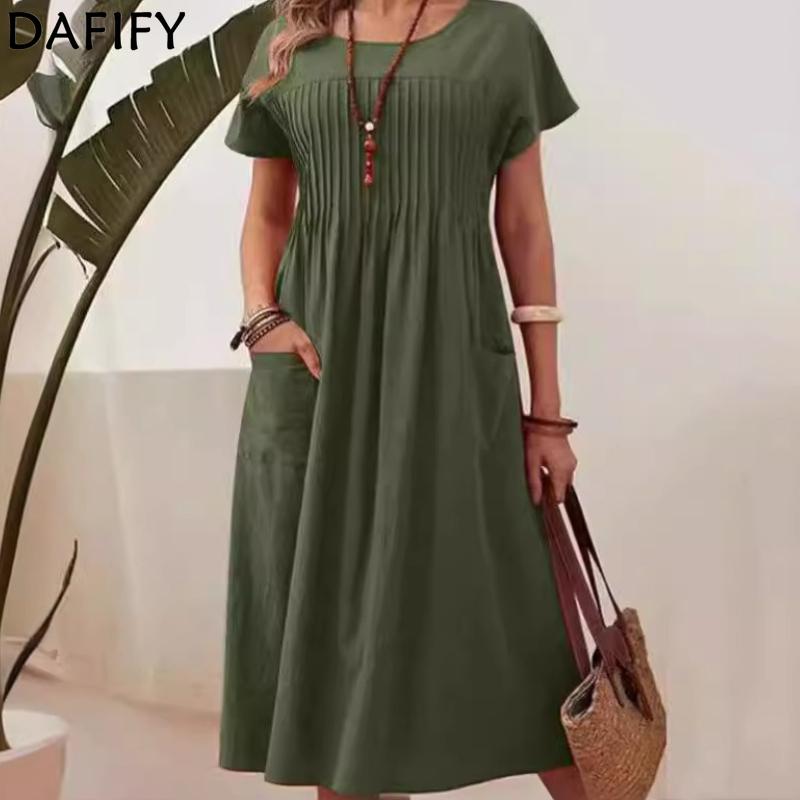 DAFIFY Dámská móda Léto Jaro Jednobarevný potisk Neformální šaty s krátkým rukávem a výstřihem do O s volným pasem