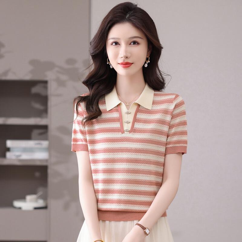 Snowflying Women s Lyocell Blend Striped Polo Knit Shirt L