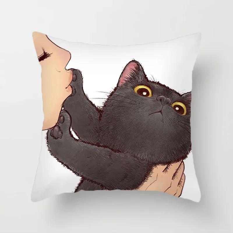 Funny Love Kiss Cute Cat Cushion Cover Cartoon Creative Naughty Cat Pillow Case Cover Home Textile Cat Pillow Covers Pillowcase