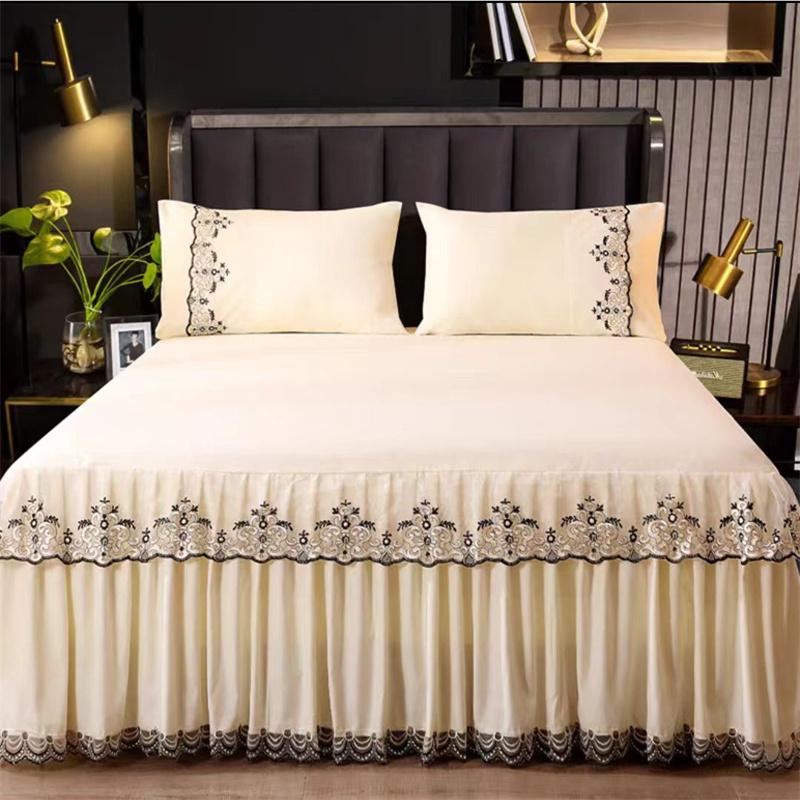 45cm Skirt Style Bedspread Ruffle Lace Exquisite Embroidery Bed Skirt Anti Slip Princess Bed Cover 1.5/1.8/2 M Bed Dust Cover