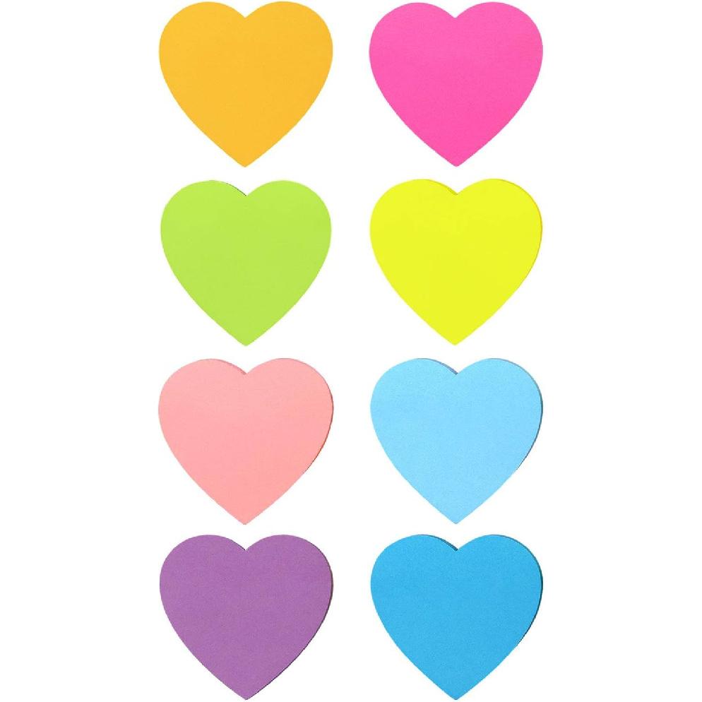 SIMONA Heart Shape Sticky Notes 8 Color Bright Colorful Sticky Pad 75 Sheets/Pad Self-Sticky Note Pads