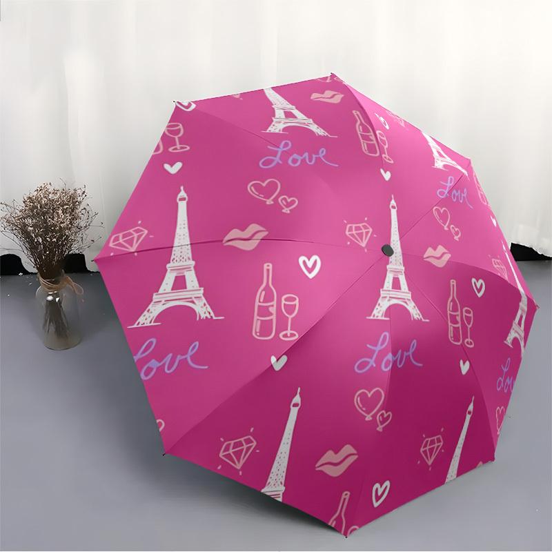 1pc Paris Love Pattern Automatic Open/Close Umbrella, Compact Travel Umbrella, 8-Rib Sturdy Frame - Ideal Gift for Friends yy251118080