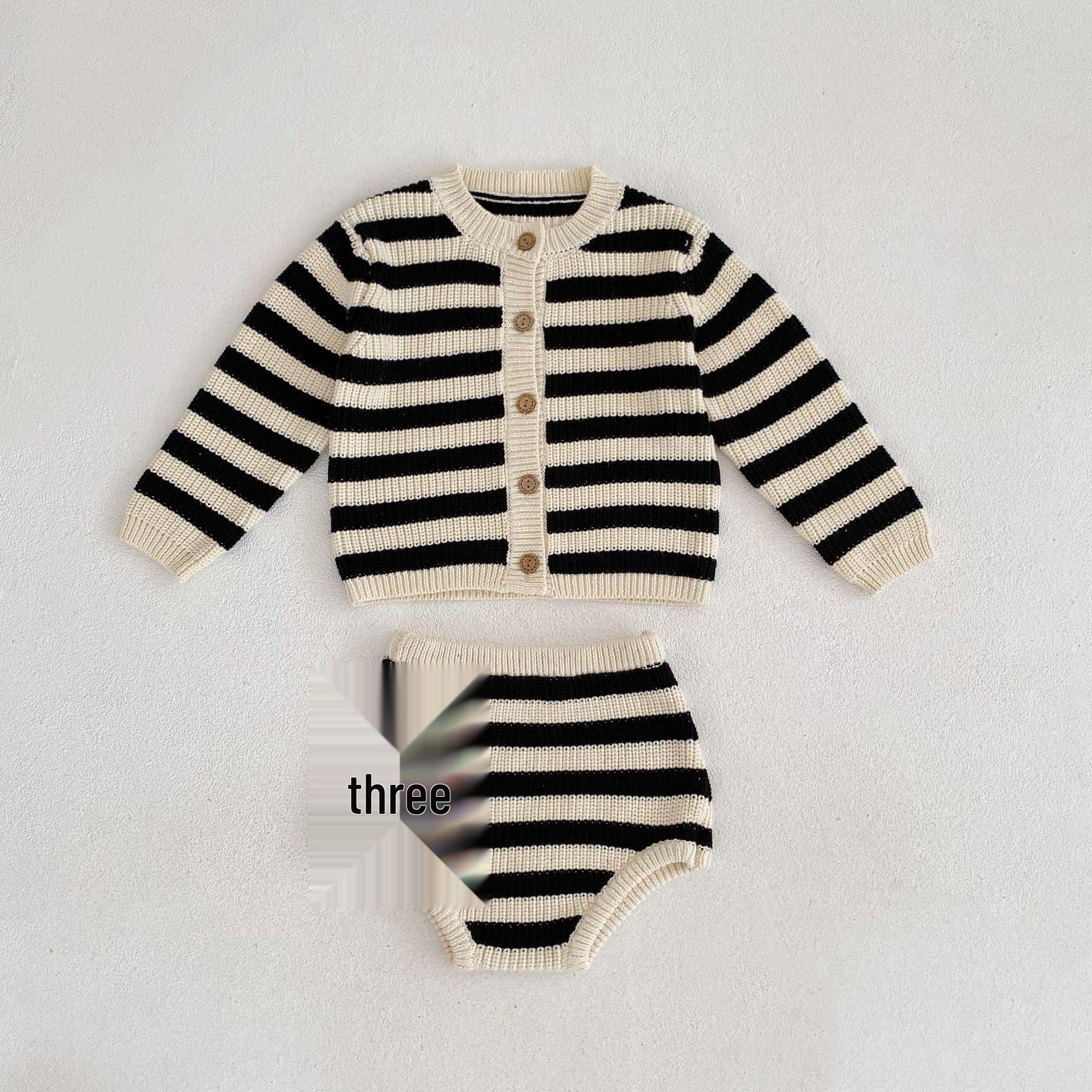 

Autumn 2025 Striped Cotton Romper & Cardigan Set for Toddlers Size 100