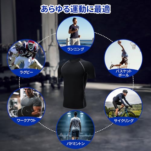 EZATING Men's Short Sleeve Compression Undershirt [UV Protection, Sweat-Wicking, Quick-Drying] Sports Underwear, Cooling Summer Compression Shirt, Rou