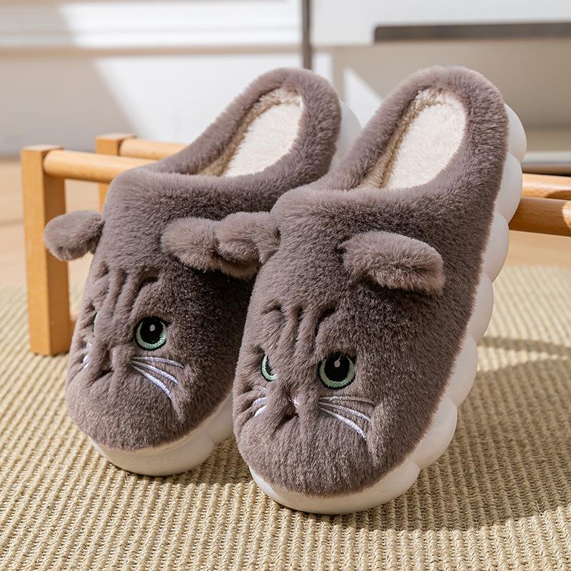 Cartoon kitten cotton slippers winter indoor home soft bottom non-slip piled warm plush slippers