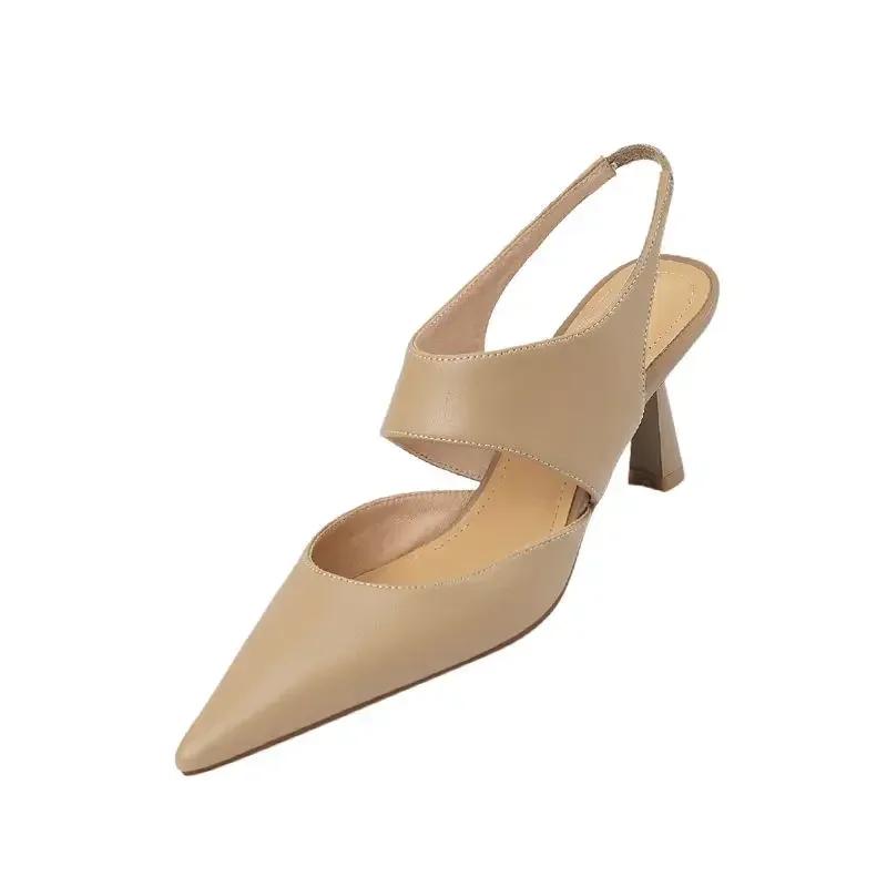 Fashion Sandales à talons hauts pour femmes, chaussures à bout pointu, style romain, document solide, nouvelle collection 2024