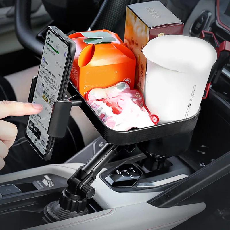 Bandeja Portavasos Ajustable para Coche Giratoria 360 Grados Mesa para Coche con Ranura para Teléfono Organizador de Alimentos Portabebidas Accesorios para Coche