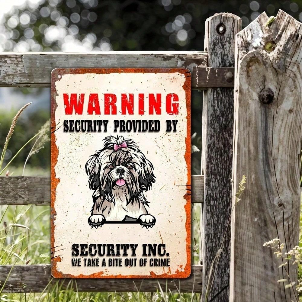 Vintage Shih Tzu Metal Sign – Funny Security Alert Wall Decor, Humorous Outdoor Fence Art, 2D Flat Unframed Home Protection