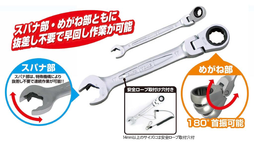 Set Combination Gear Wrenches 7-piece / 8-19mm (swivel Type)